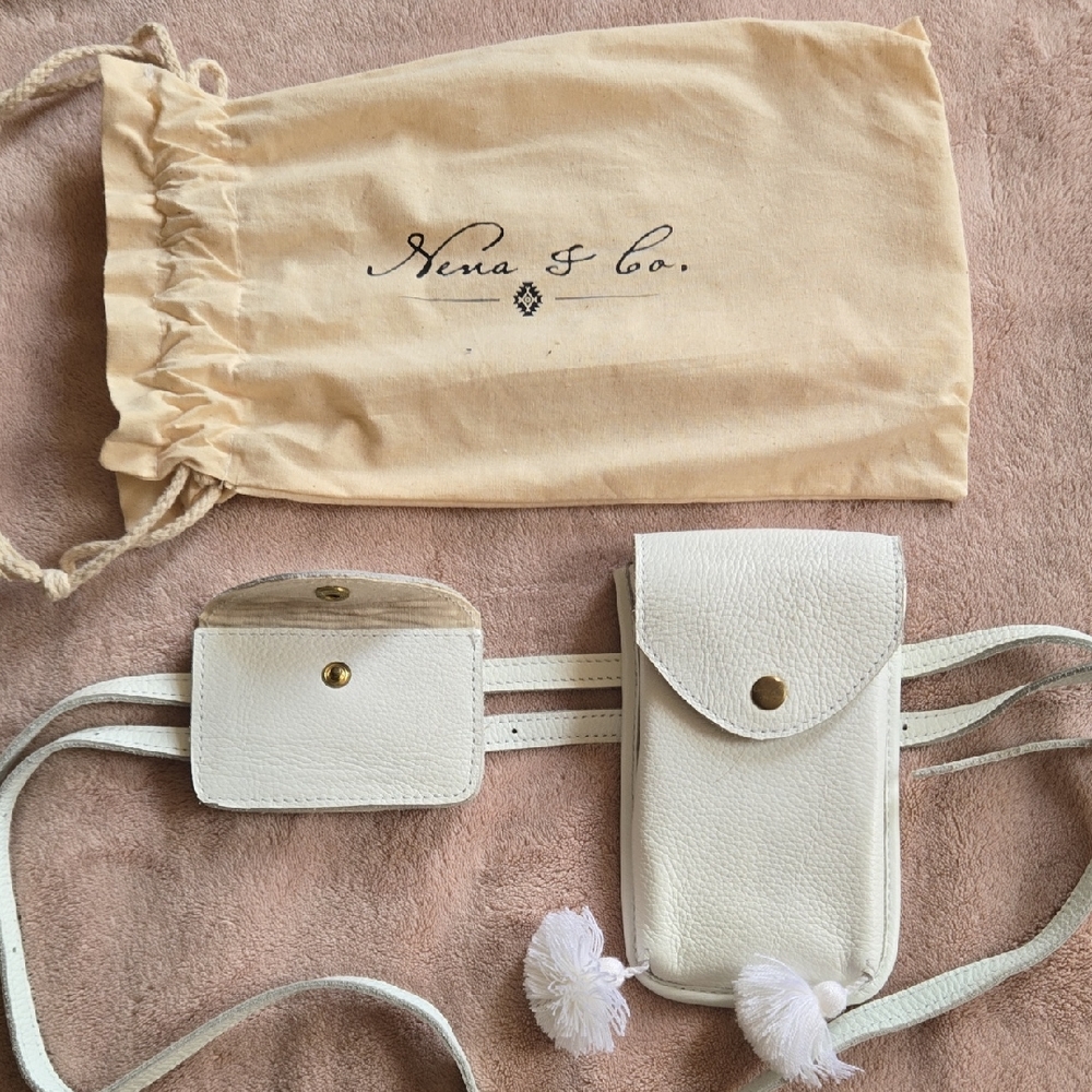 Nena & Co. White Leather Belt Bag Duo